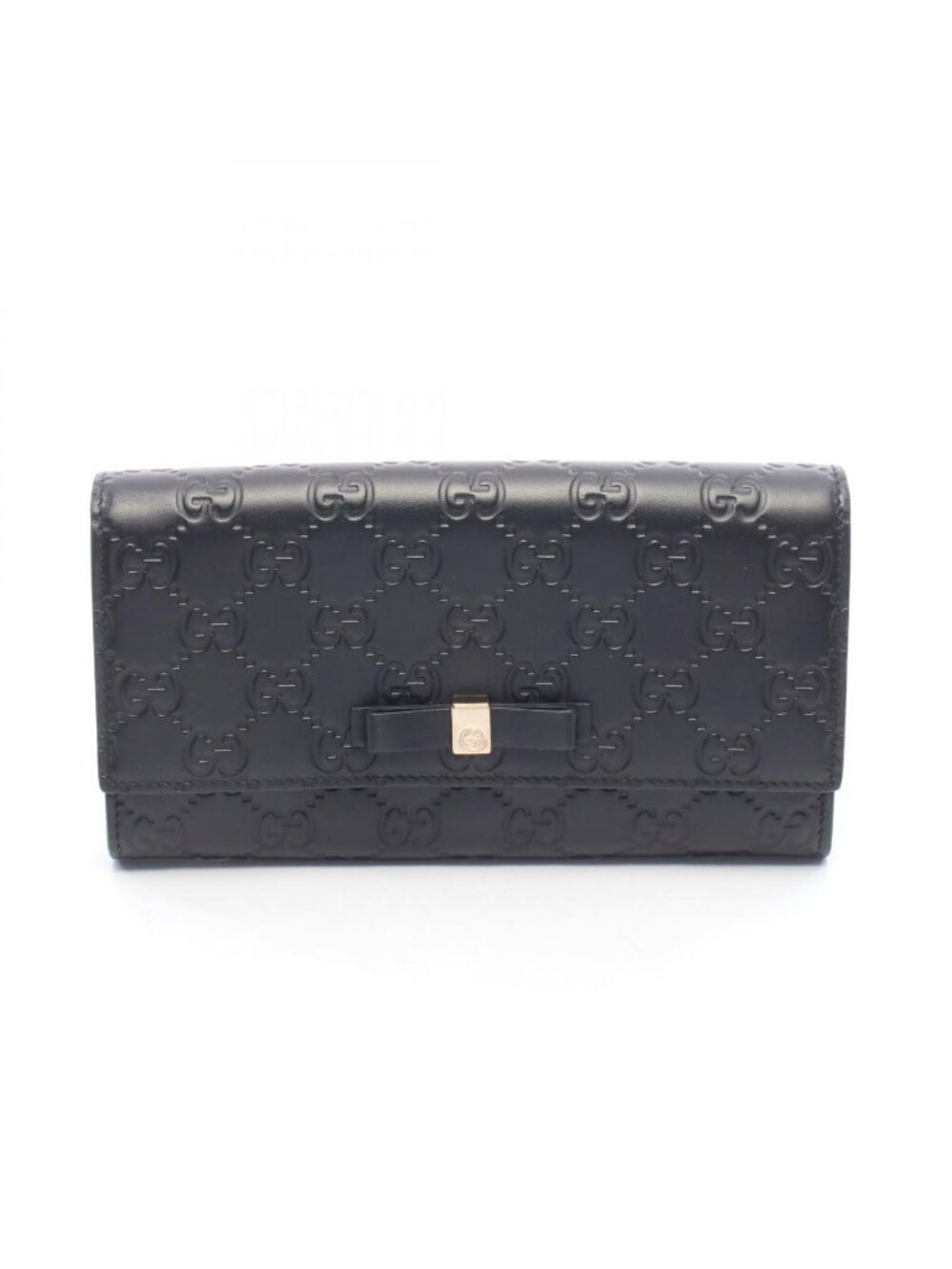 Gucci Bifold Wallet Guccissima Ribbon Black Leather Motif Zip
